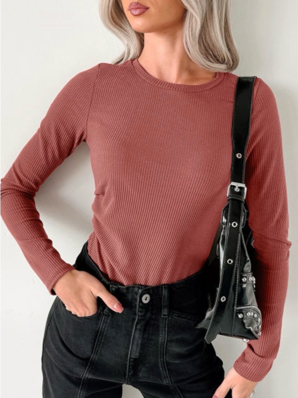 Mineral Red Ribbed Long Sleeve Crewneck Bodysuit